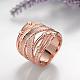 Classic Real Rose Gold Plated Tin Alloy Czech Rhinestone Wide Band Finger Ring RJEW-BB00967-02-3