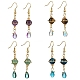 4 Pairs 4 Style Nature Mixed Gemstone Round Dangle Earrings EJEW-TA00332-1
