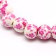 Chapelets de perles en céramique imprimées de fleurs manuelles PORC-M005-6mm-03-1