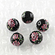 Perles rondes imprimées de motif de fleur rose en verre GFB-R004-12mm-V02-1