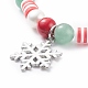 Bracciale elasticizzato in avventurina verde naturale e giada mashan e perle di conchiglia con ciondolo in lega di fiocco di neve natalizio BJEW-TA00089-4