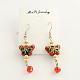 Trendy Cloisonne Butterfly Dangle Earrings with Glass Beads and Iron Earring Hooks EJEW-R089-22-2