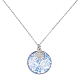 Collier pendentif rond plat en verre bleu acier et alliage NJEW-JN04453-2