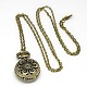 Lega rotonda e piatta con ciondolo fiore orologio da tasca collana di quarzo WACH-N011-43-1