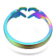 304 ステンレス スチール ハンド ハート カフ リング  女性の女の子のためのオープンリング  虹色  usサイズ6（16.7mm） RJEW-N038-121M-4