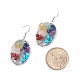 Natural & Synthetic Mixed Gemstone Chips Oval with Tree of Life Dangle Earrings EJEW-JE04880-02-4