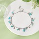Synthetic Turquoise Chips & Heart Charms Anklet AJEW-AN00512-01-2