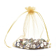 バレンタインデーギフトラッピングオーガンジーバッグ巾着袋  リボン付き  長方形  ゴールド  サイズ：約14センチ幅  17センチの長さ X-OP-A001-15-3