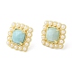 Natural Amazonite Square Stud Earrings with Plastic Pearl Beaded EJEW-E599-03G-01-3