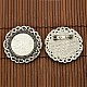 25mm Transparent Glass Cabochons and Flat Round Tibetan Style Brooch Cabochon Settings DIY-X0188-AS-NR-4