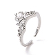 Clear Cubic Zirconia Crown Open Cuff Ring RJEW-P034-10P-1