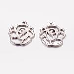 Original Color Flower Rose Charms 201 Stainless Steel Pendants, 16x15x1mm, Hole: 1mm