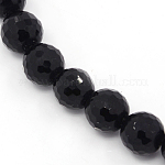 Synthetischen schwarzen Steinperlen Stränge, gefärbt, facettiert rund, Schwarz, ca. 8 mm Durchmesser, Bohrung: 1 mm