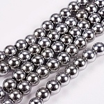 Electroplate Non-magnetic Synthetic Hematite Beads Strands, Round, Grade A, Platinum Plated, 6mm, Hole: 1.2mm, about 65pcs/strand, 16 inch