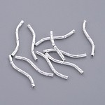 Brass Tube Beads, Curved, Silver Color Plated, about 1.5mm wide, 21mm long, hole: 0.5mm