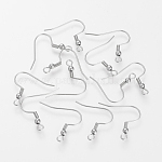 304 Stainless Steel Earring Hooks, Dangle Earring Findings, Ear Wire, with Horizontal Loop, Stainless Steel Color, 20~22x21x3mm, Hole: 2mm, 22 Gauge, Pin: 0.6mm