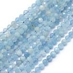 Natural Aquamarine Beads Strands, Round, Faceted, 4mm, Hole: 0.5mm, about 105pcs/strand, 15.35 inch(39cm)