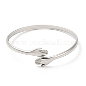 304 Stainless Steel Double Hands Hug Open Cuff Bangle BJEW-L682-003P
