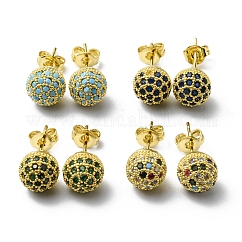 Boucles d'oreilles clou boule disco strass, véritables bijoux en laiton plaqué 18k or véritable pour femmes, sans plomb et sans cadmium, couleur mixte, 19~20x8mm, pin: 0.7 mm