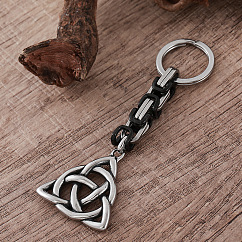 Llaveros triqueta de acero inoxidable 304, con llaveros divididos y cadenas bizantinas, color acero inoxidable, 80mm