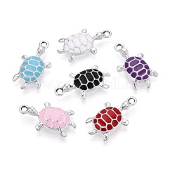 Pendente smaltati in lega, fascino tartaruga, platino, colore misto, 24x13x4mm, Foro: 1.8 mm