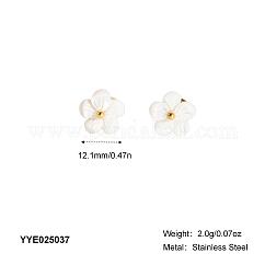 Orecchini a bottone in acciaio inossidabile con fiori alla moda per le donne, oro, bianco, 12.1mm
