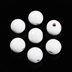 Perle di legno naturale verniciate, tondo, bianco, 16mm, Foro: 4 mm