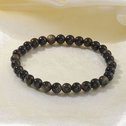 Bracelets extensibles en perles d'obsidienne brillante dorée naturelle&nbsp;BJEW-K212-A-020