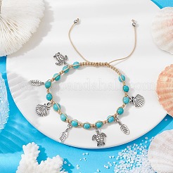 Bracelet à breloques en alliage en forme de plume&nbsp;BJEW-TA00389-02