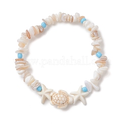 Bracelets en coquillage naturel et perles de turquoise synthétique&nbsp;BJEW-JB13234
