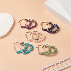 Boucles d'oreilles créoles en forme de cœur avec pierres précieuses mélangées naturelles et synthétiques&nbsp;EJEW-JE05214