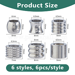 Dicosmeti 36 Stück 6 Stile 304 Edelstahl europäischen Perlen&nbsp;STAS-DC0017-26