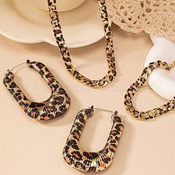 Braccialetti alla moda in lega con stampa leopardata e orecchini a forma di U e set di collane a catena&nbsp;FS-WG89FAF-01