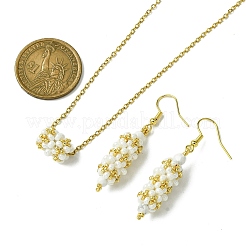 Sets aus säulenförmigen Glasperlen und natürlichem Howlith mit Klappbügel-Ohrringen und Halskettenanhängern&nbsp;SJEW-MZ00003-03