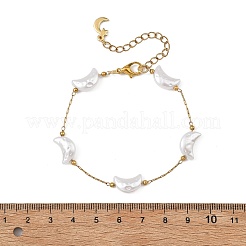 Pulseras de eslabones con cuentas de perlas de imitación y diseño de luna&nbsp;BJEW-JB13906