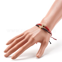 Bracciali intrecciati con perline intrecciate in ottone con micro pavé di zirconi per coppia migliore amica&nbsp;BJEW-JB06794