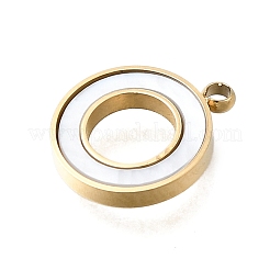 304 Edelstahl Pavé natürliche weiße Muschel Ring Charms&nbsp;STAS-R159-18G