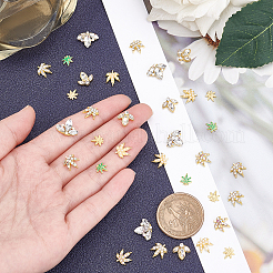 7-Style Custom Ahornblatt Legierung Strass Nail Art Nieten Cabochons&nbsp;MRMJ-WH0072-74