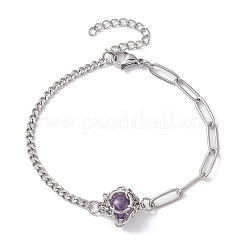 Armband mit runden Gliedern aus natürlichem Edelstein&nbsp;BJEW-JB10032-02