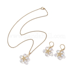 Conjuntos de collares y pendientes de aro con colgantes de flores y cuentas de vidrio y semillas de vidrio&nbsp;SJEW-MZ00011