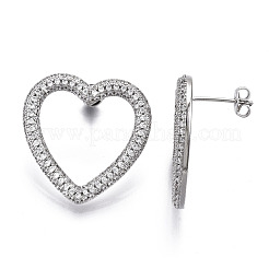 Orecchini a bottone in ottone con zirconi chiari e micro pavè&nbsp;EJEW-T046-012P-NF
