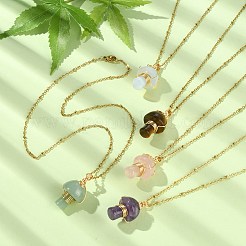 Collier pendentif enveloppé de fil de cuivre de pierre précieuse de champignon pour fille femmes&nbsp;NJEW-JN04281