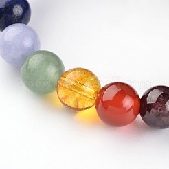 Bracelets extensibles en perles d'agate noire teintes et chauffées naturelles chakra&nbsp;BJEW-JB02225-02