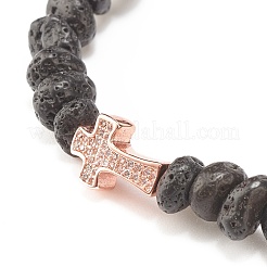 Bracciale elasticizzato con perline in pietra lavica naturale&nbsp;BJEW-JB08294-03