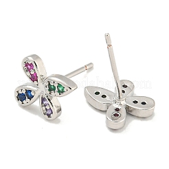 Ohrstecker mit Gestellplattierung aus Messing mit Mikropavé und klaren Zirkonia&nbsp;EJEW-N055-02P-01-RS