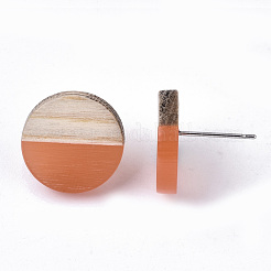 Orecchini a bottone in resina trasparente e legno&nbsp;EJEW-N017-003A-D07
