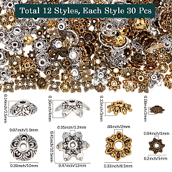 360 pz 12 stili tappi di perline in lega di stile tibetano&nbsp;TIBE-SC0002-36