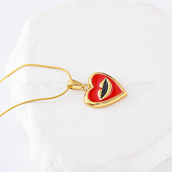 3 collana con ciondolo a forma di cuore con labbra in acciaio inossidabile e smalto rosso per donna&nbsp;MI8936