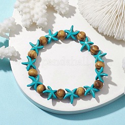 Barcelets extensibles en perles turquoise synthétique&nbsp;BJEW-JB10293-01