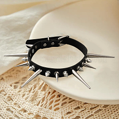 Punk-Rock-Stil Legierung Spike Kegel Nieten Kunstleder Chocker Halsketten&nbsp;NJEW-WH20011-10P-01